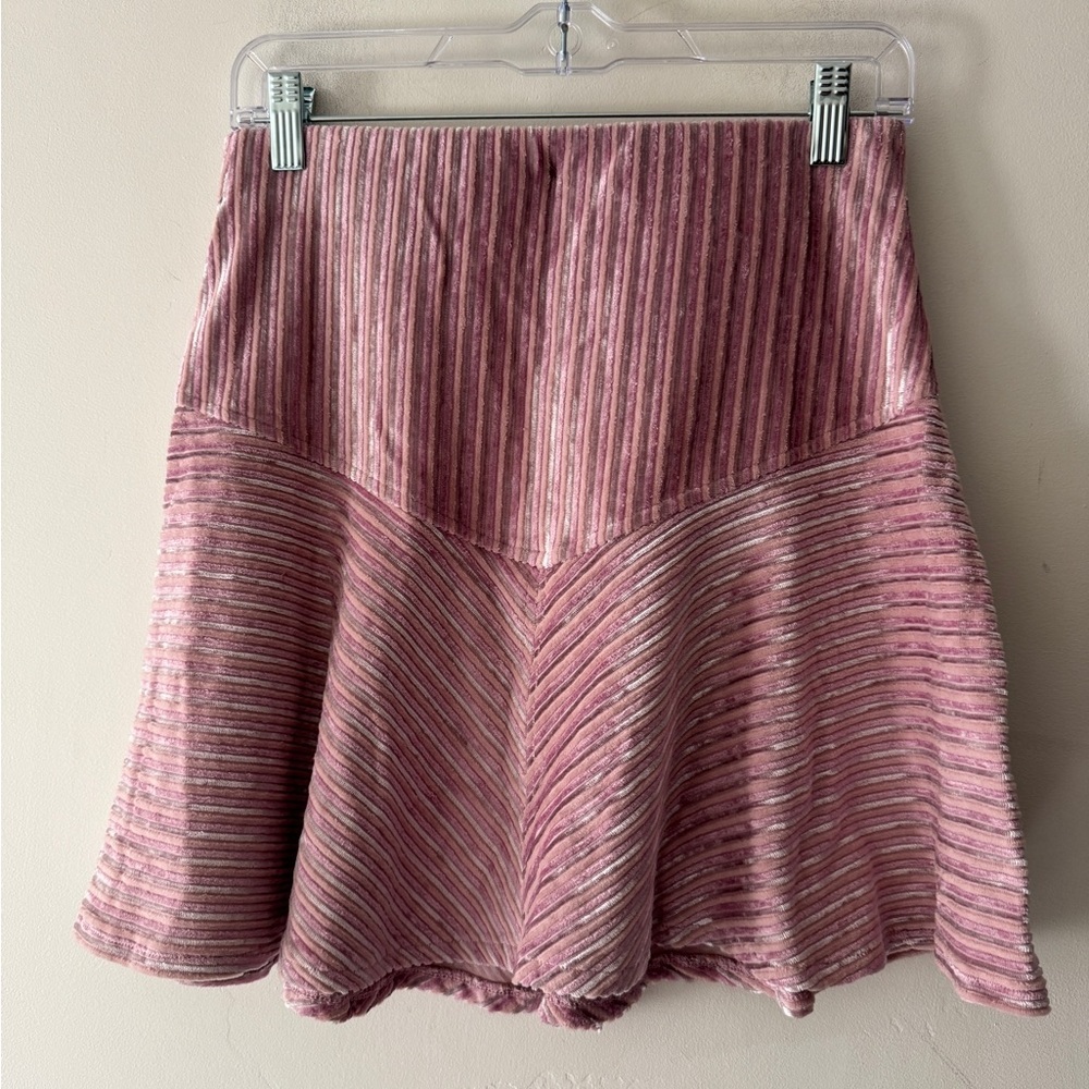 Free People Adorable Pink Camden Velvet Ribbed Mini Skirt Elastic Waist - Picture 2 of 6